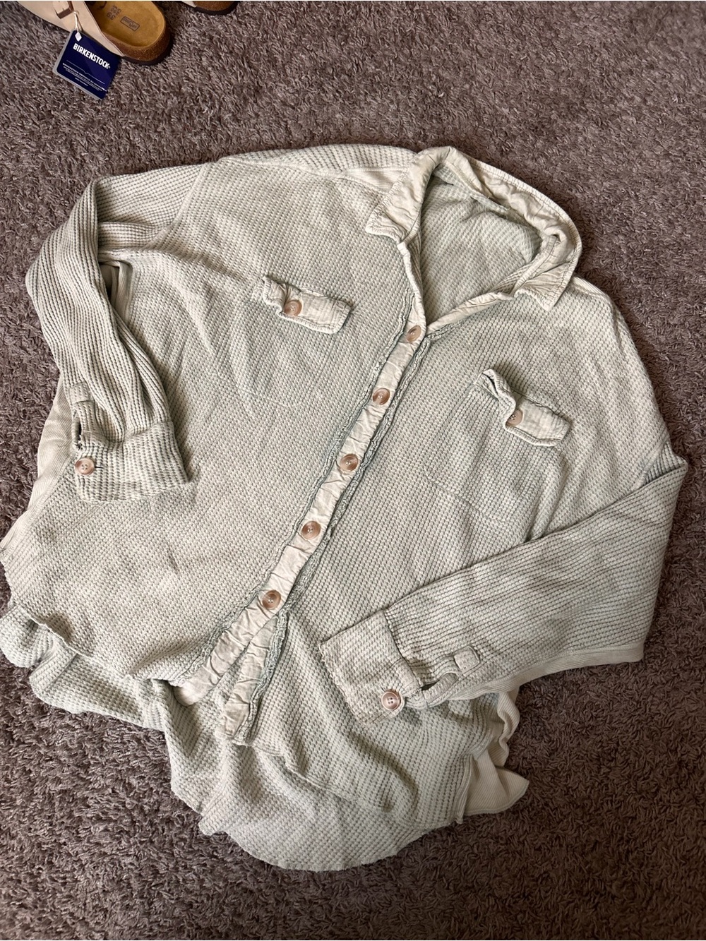 Free People Scout Jacket Waffle Button-Up Shirt Jacket in Light Sage